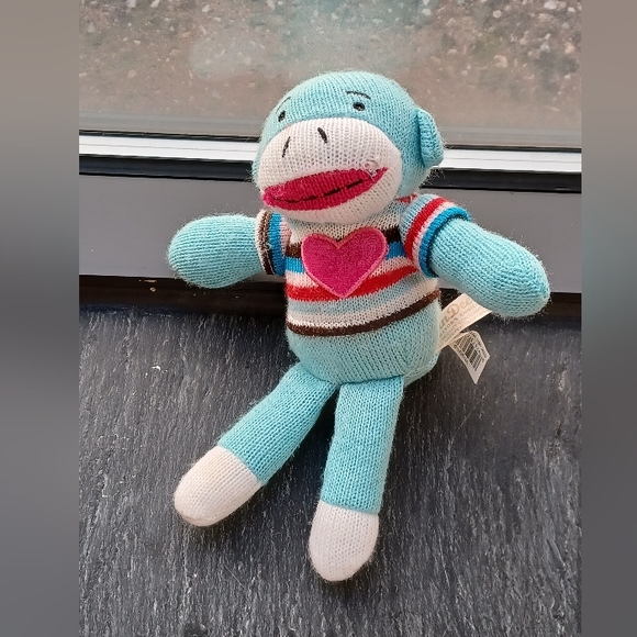 Dan Dee collectors choice Sock Monkey blue heart stripe sweater 9” Tall plush - Picture 2 of 11